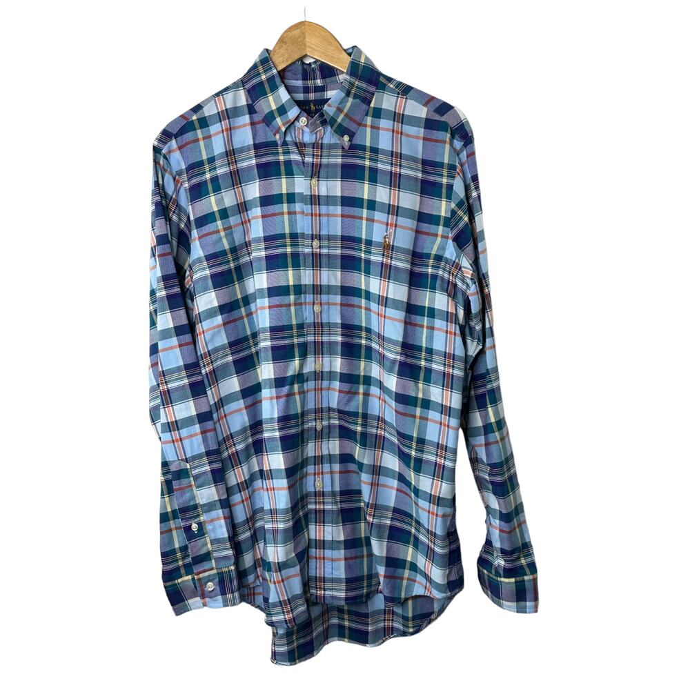 Ralph Lauren Blue Plaid Classic Fit Long Sleeve Button Up Shirt Men's Medium